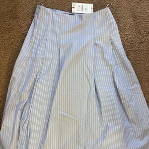 NWT Zara Cotton Striped Pleated Midi Skirt